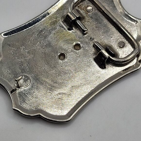 Vintage Floral Silver Western Rodeo Belt Buckle w/ shooting stars engrave~3.5" - Picture 4 of 4